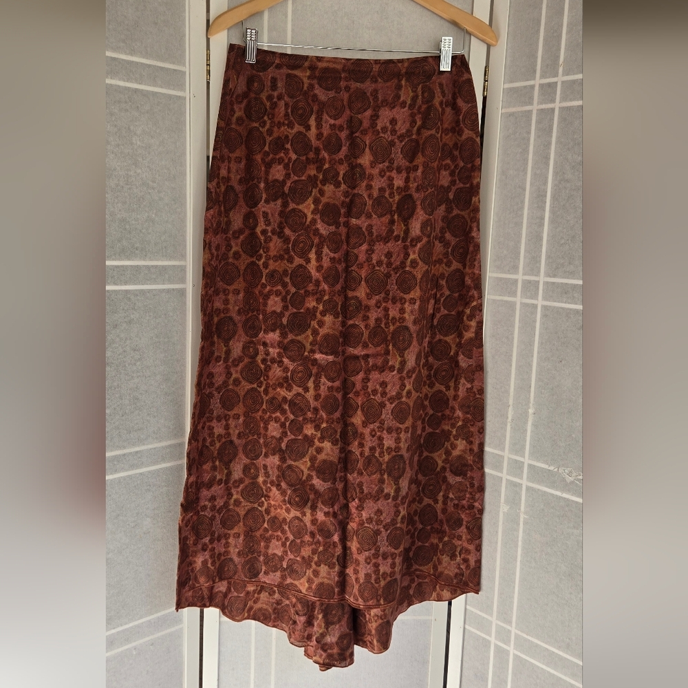 Peruvian Connection Brown  Floral Cotton Skirt New!